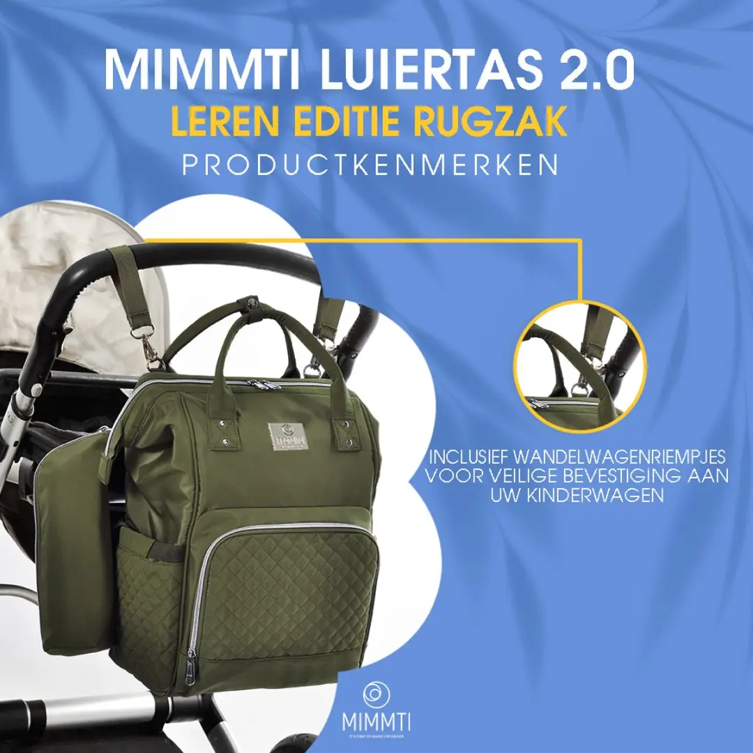Mimmti Leren Luiertas Rugzak 2.0 Olijfgroen - All-in-One