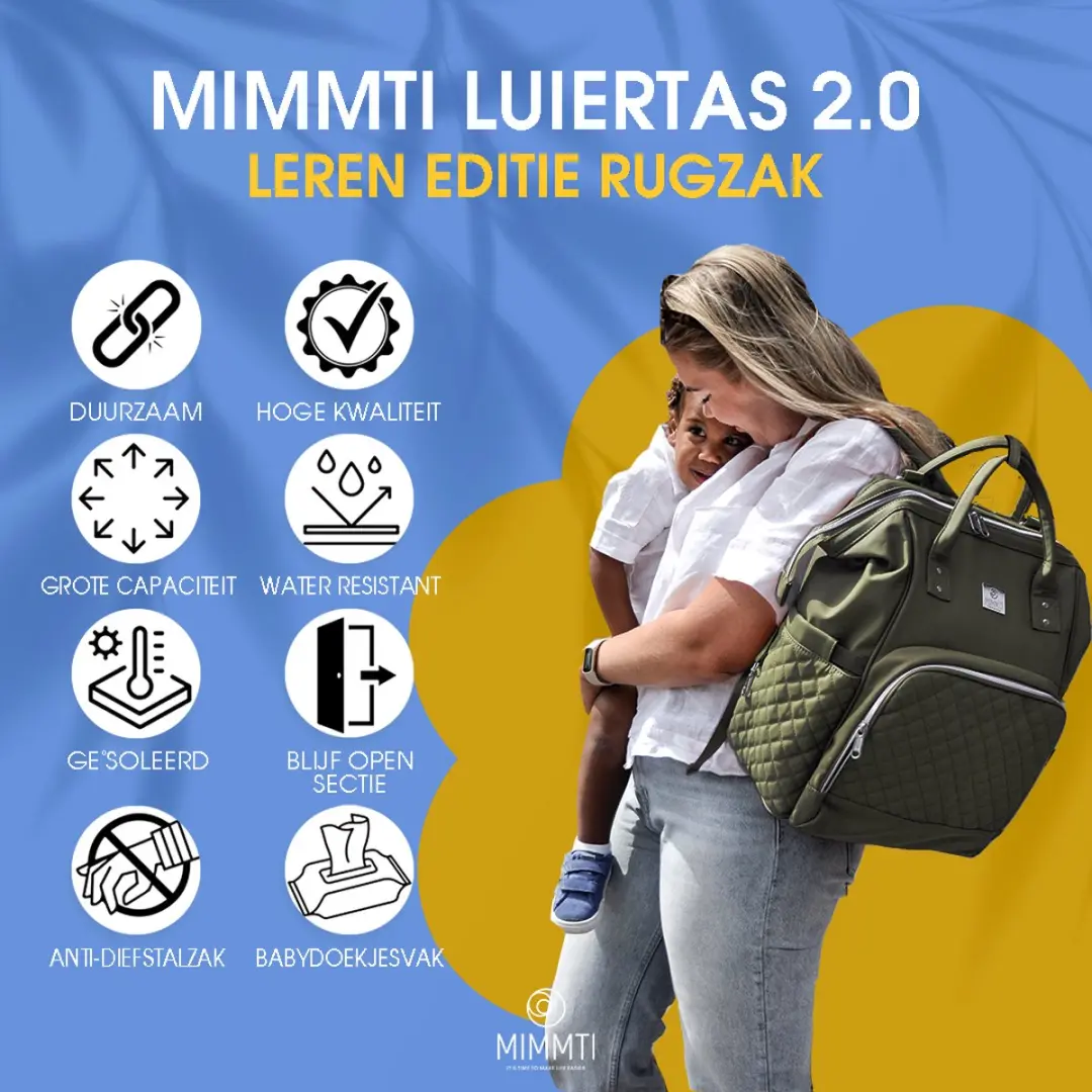 Mimmti Leren Luiertas Rugzak 2.0 Olijfgroen - All-in-One