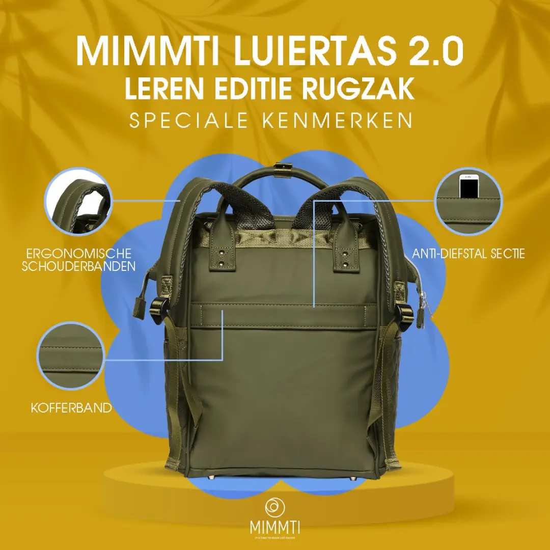 Mimmti Leren Luiertas Rugzak 2.0 Olijfgroen - All-in-One