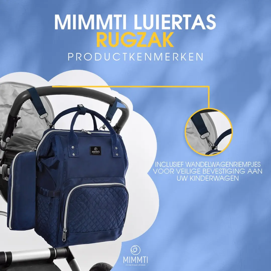 Mimmti Luiertas Rugzak NanaBeebi - Blauw - Inclusief flessenwarmhouder - afbeelding 6 van 6
