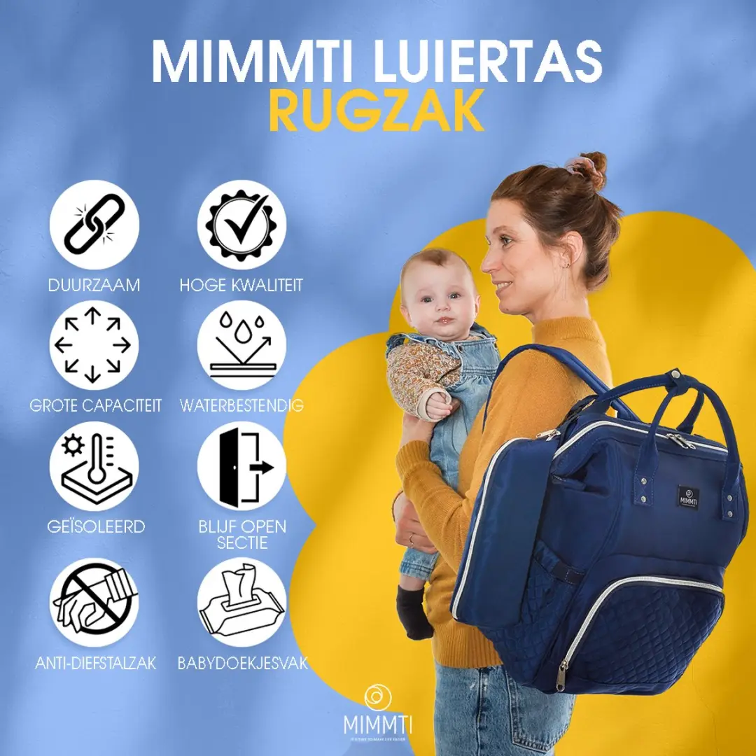 Mimmti Luiertas Rugzak NanaBeebi - Blauw - Inclusief flessenwarmhouder