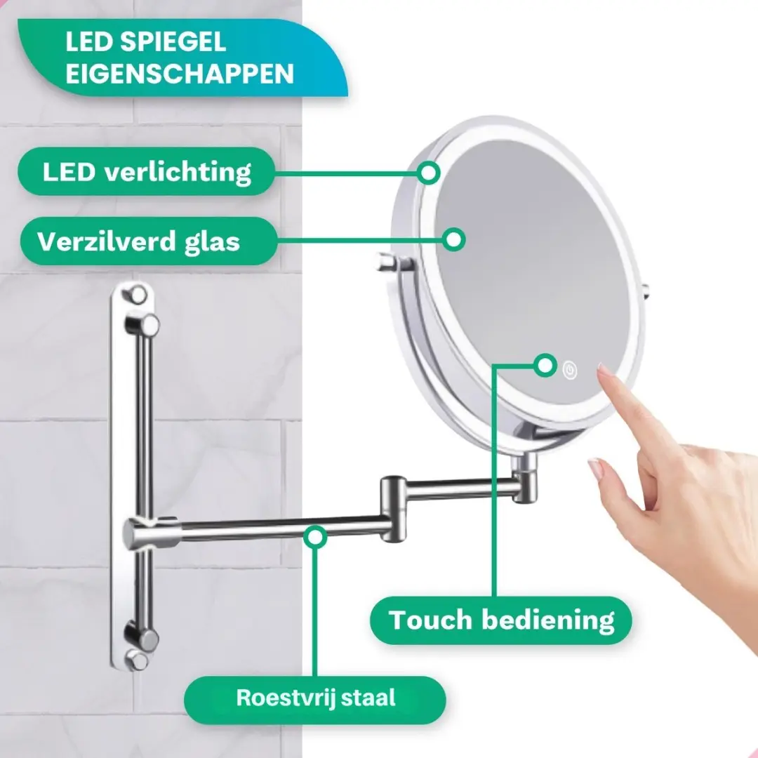 Mirlux Make-up Spiegel met LED Verlichting 7x - Oplaadbaar - Chroom