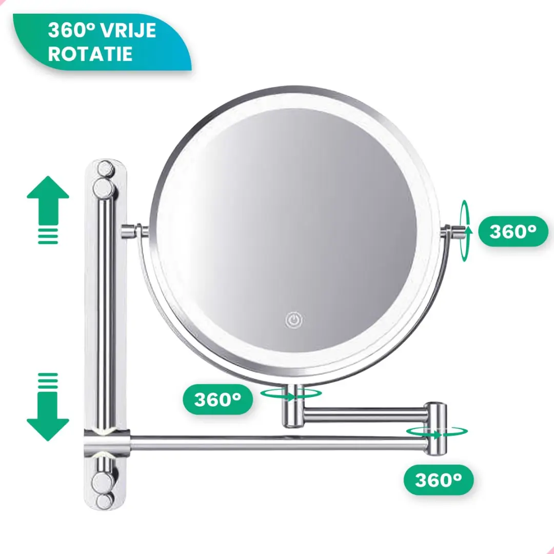 Mirlux Make-up Spiegel met LED Verlichting 7x - Oplaadbaar - Chroom