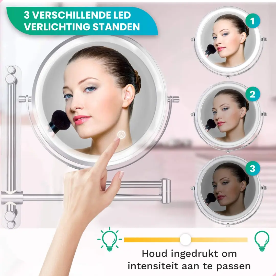 Mirlux Make-up Spiegel met LED Verlichting 7x - Oplaadbaar - Chroom
