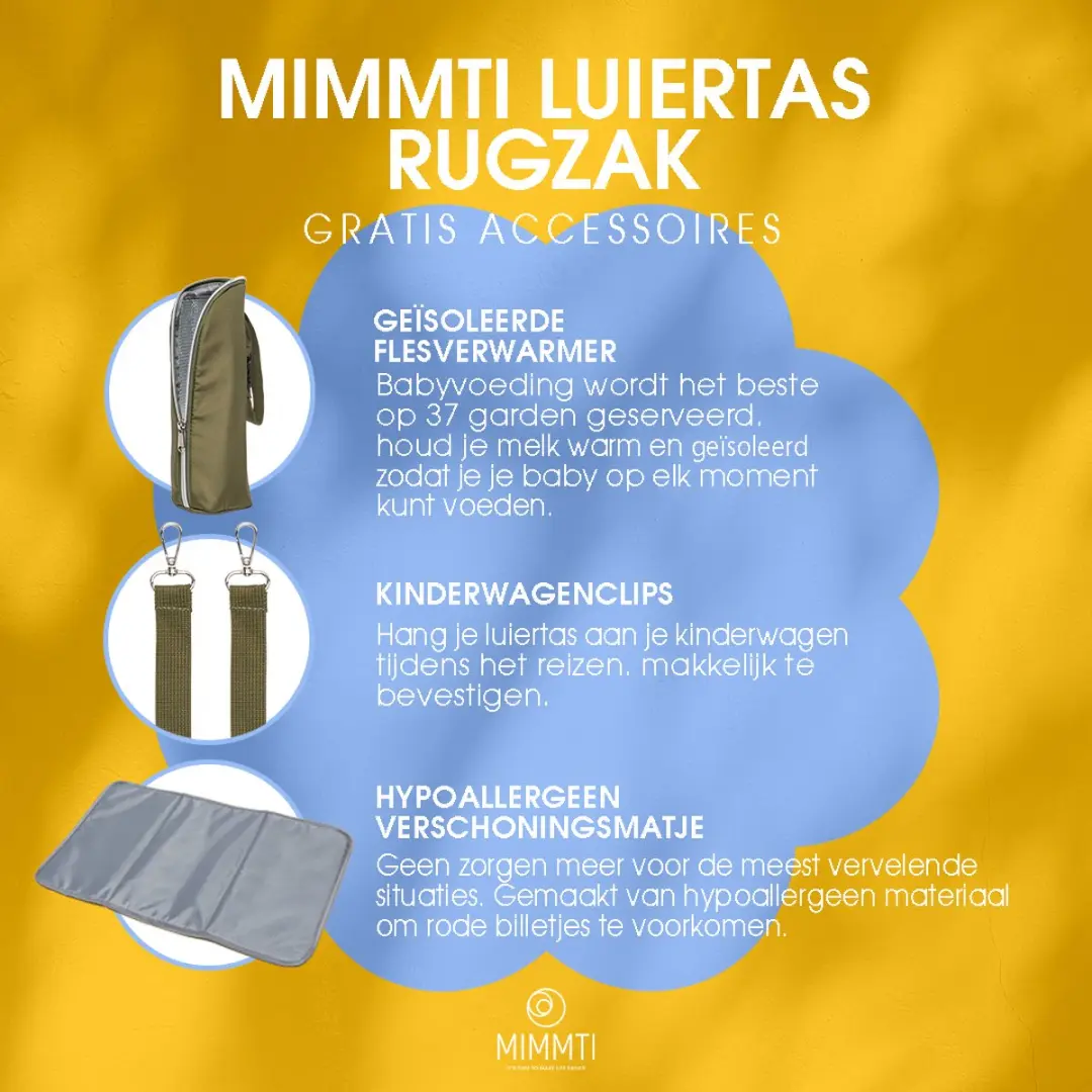 Mimmti Luiertas Rugzak NanaBeebi - Olijfgroen - Met flessenwarmhouder & kinderwagenhaken