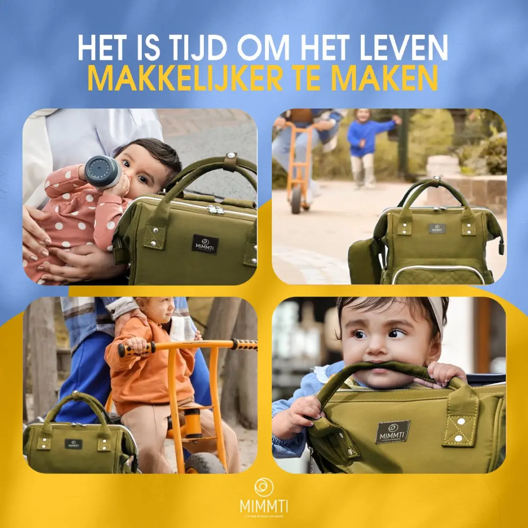 Mimmti Luiertas Rugzak NanaBeebi - Olijfgroen - Met flessenwarmhouder & kinderwagenhaken - afbeelding 6 van 6