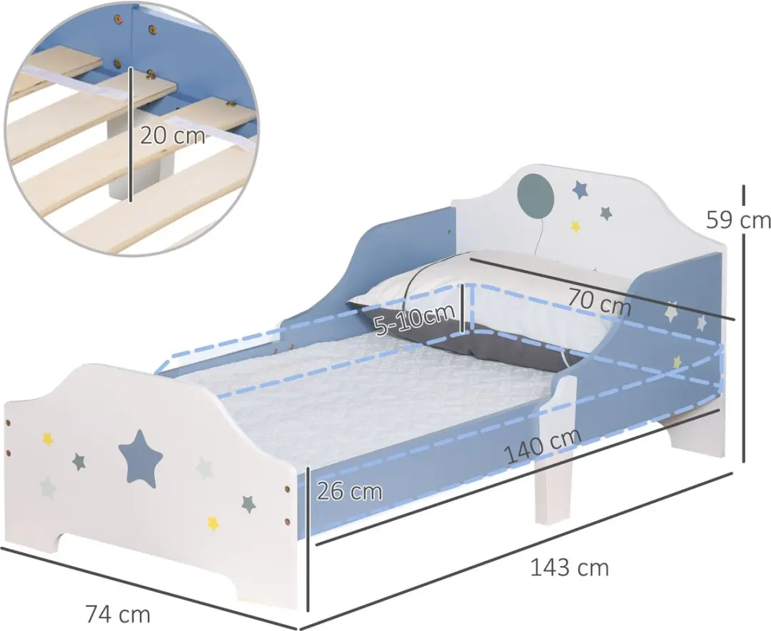 Homcom Kinderbed 143x74x59cm - Blauw/Wit