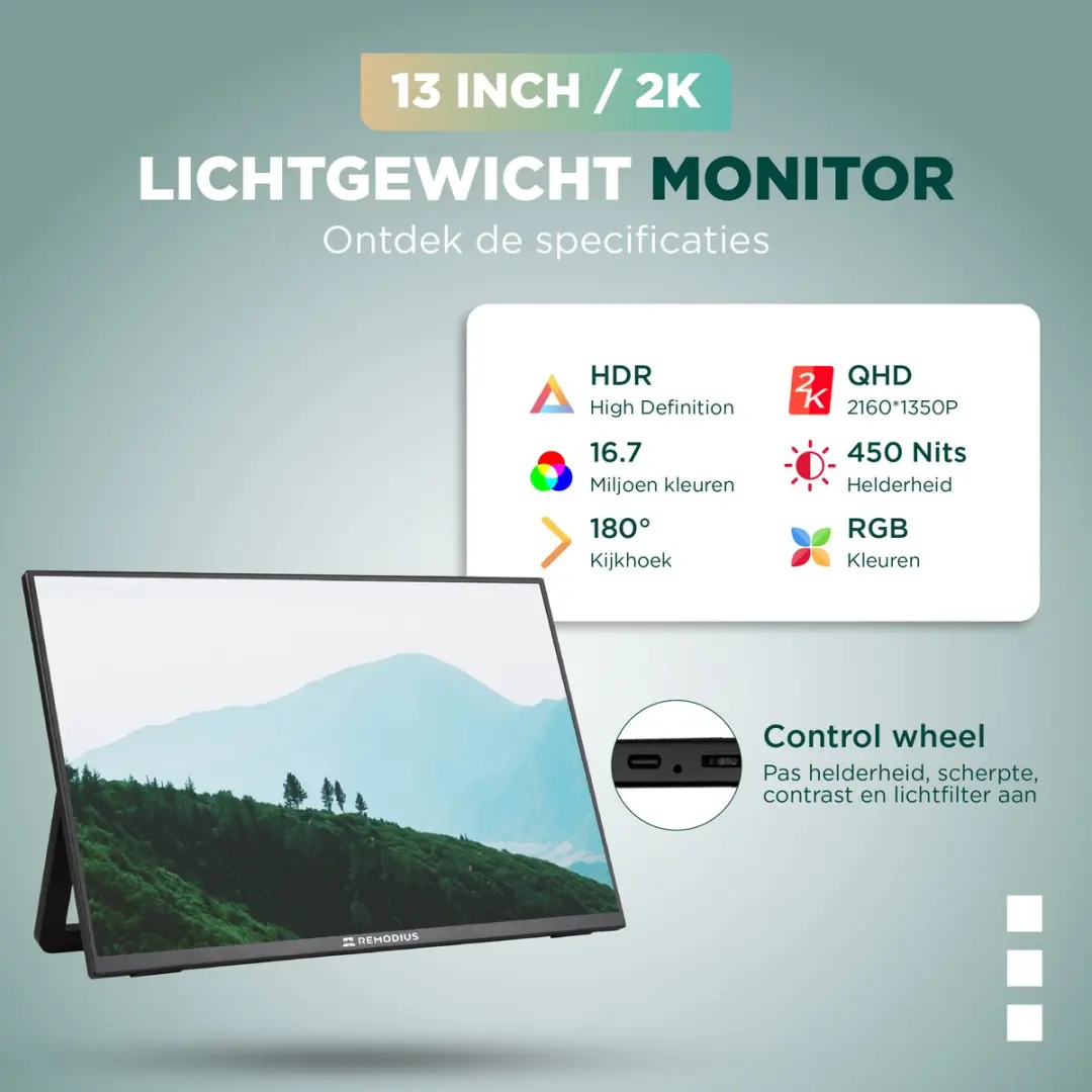 Remodius Portable Monitor 13 Inch 2K - USB-C & Mini HDMI