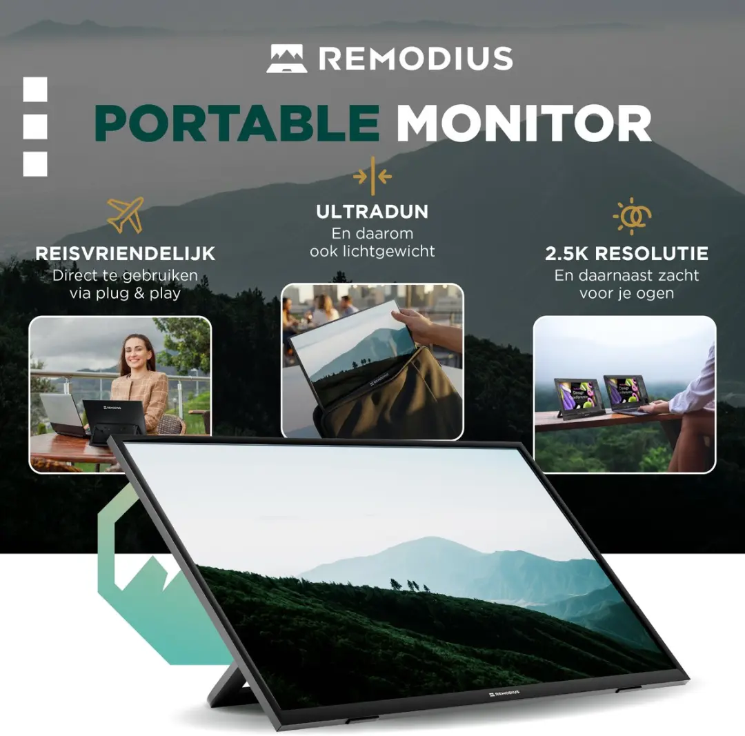 Remodius Portable Monitor 13 Inch 2K - USB-C & Mini HDMI