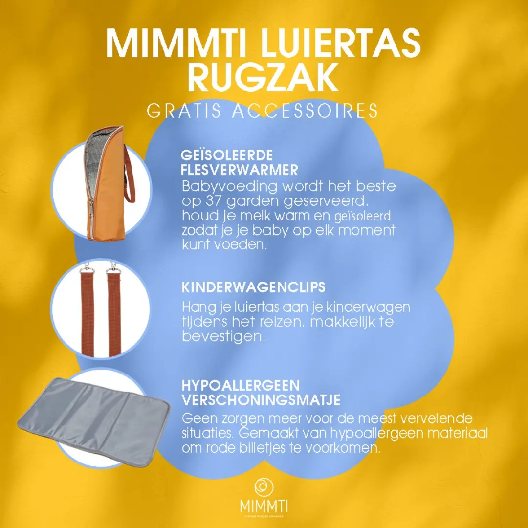 Mimmti Luiertas Rugzak NanaBeebi - Cognac - Met Verschoonmat & Flessenwarmhouder - afbeelding 6 van 6