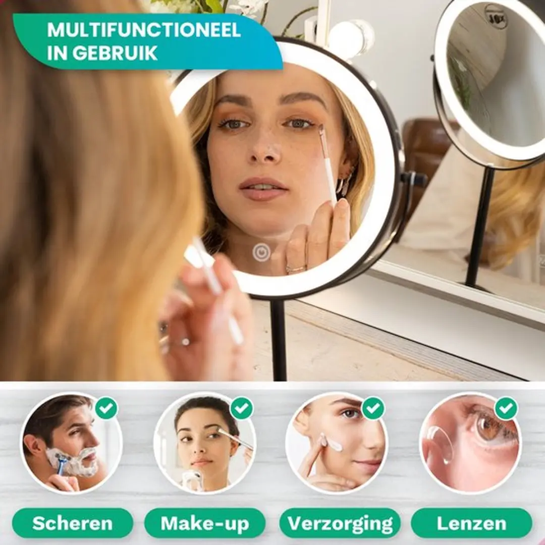 Mirlux Make-up Spiegel 10x Vergroting - Oplaadbaar - Chroom