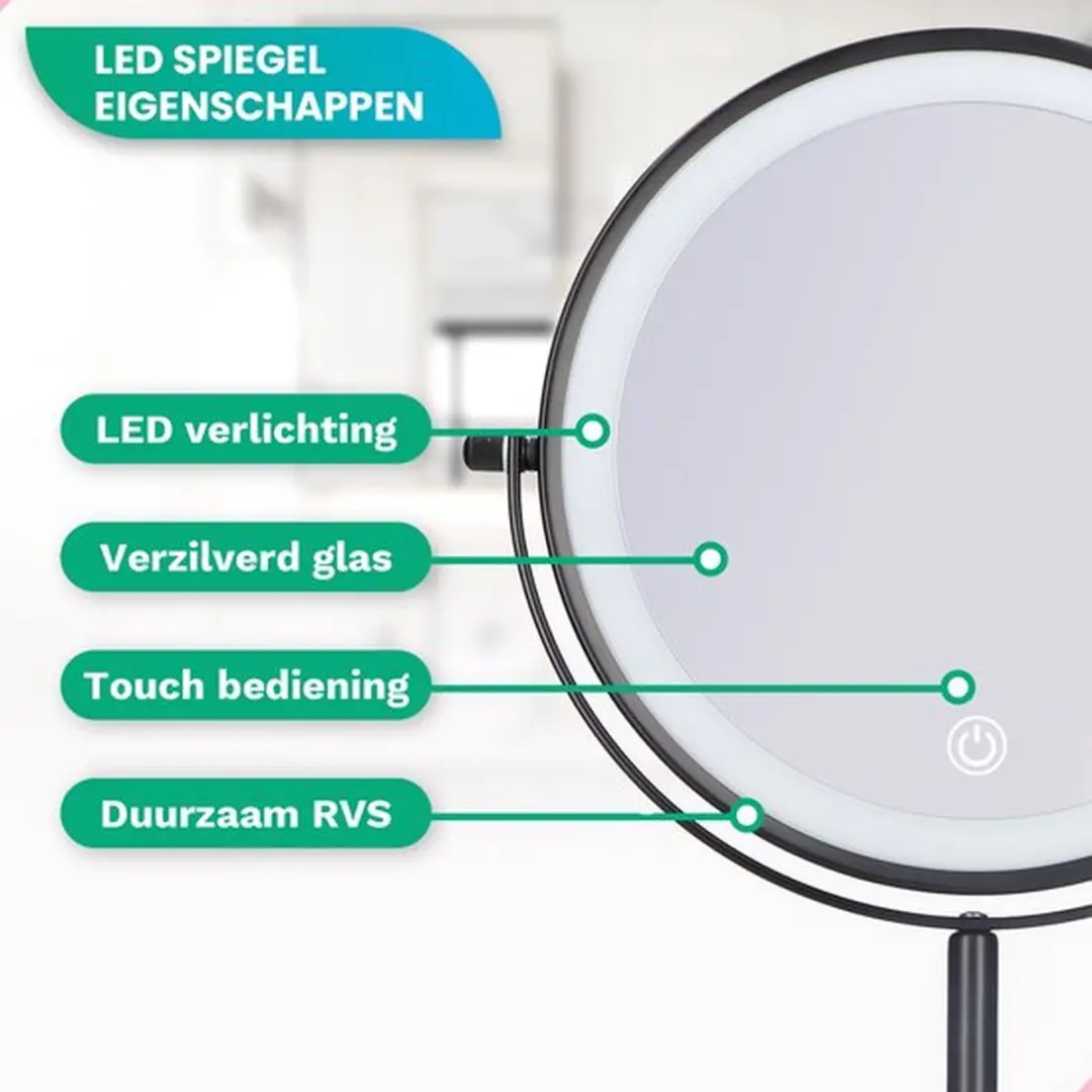 Mirlux Make-up Spiegel 10x Vergroting - Oplaadbaar - Chroom - afbeelding 6 van 6