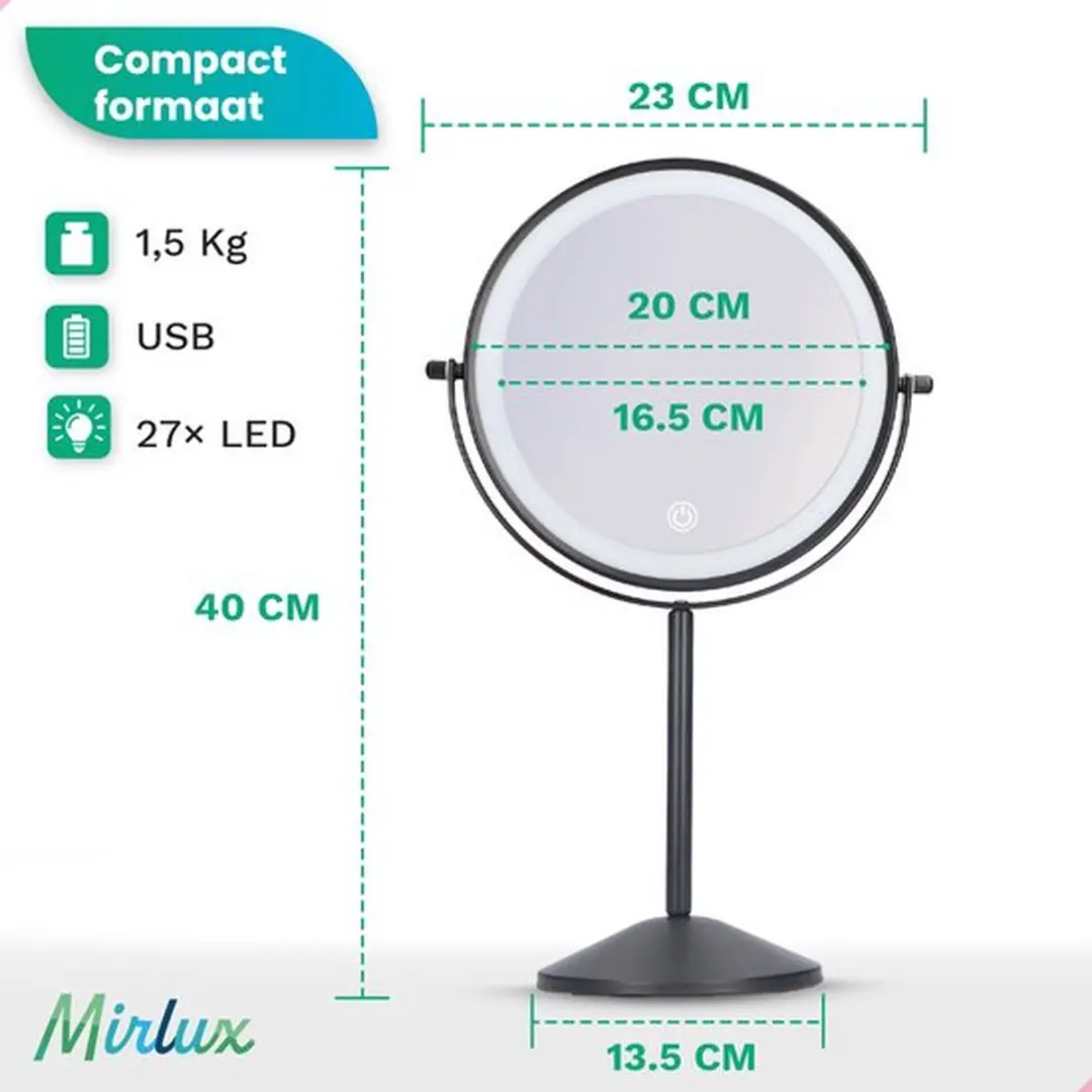 Mirlux Make-up Spiegel 10x Vergroting - Oplaadbaar - Chroom