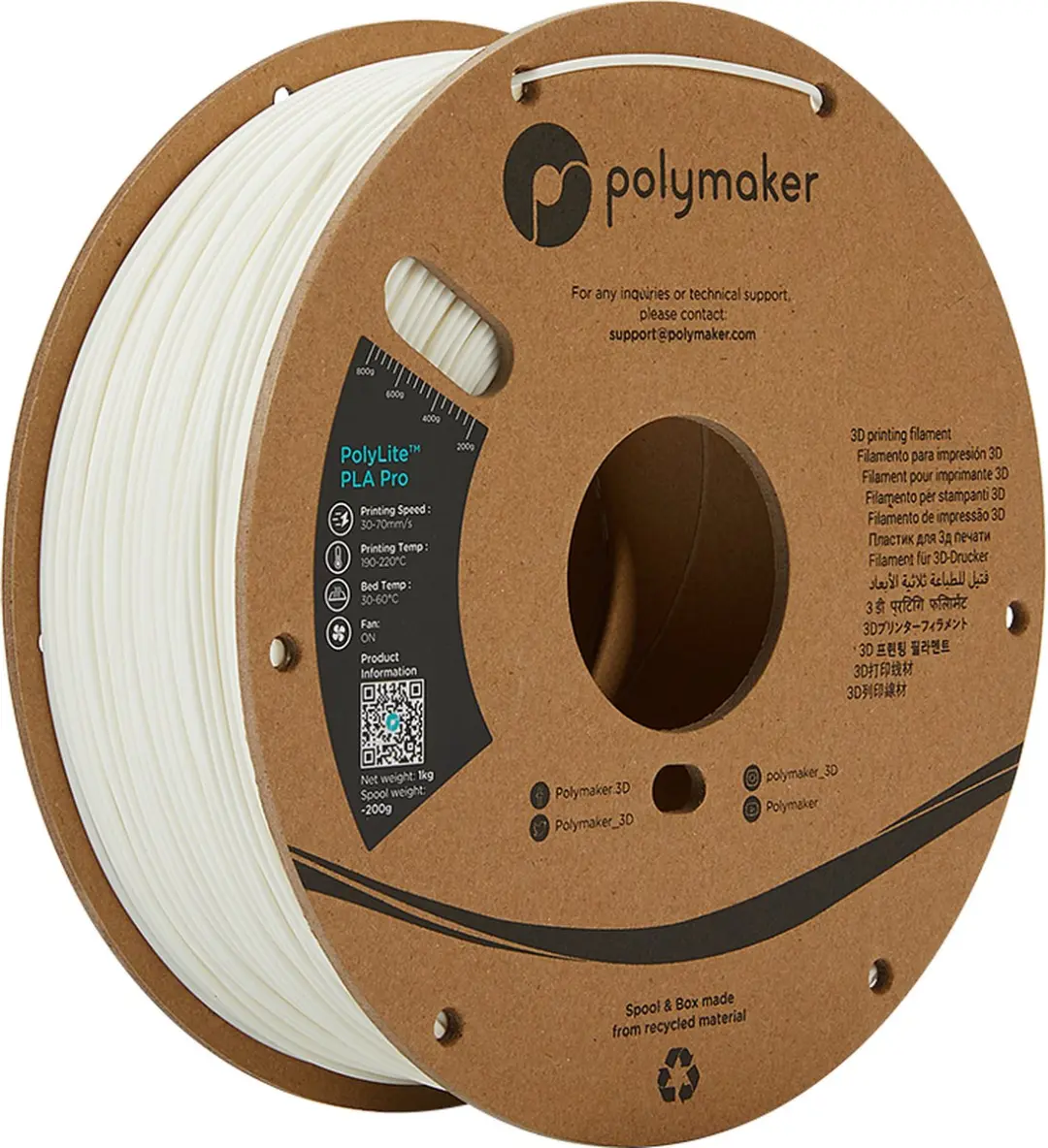 Polymaker PolyLite PLA Pro 3D Filament Wit