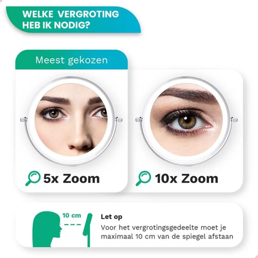 Mirlux Make-up Spiegel 5x Vergroting - Oplaadbaar - Ø20cm - Chroom - afbeelding 6 van 6