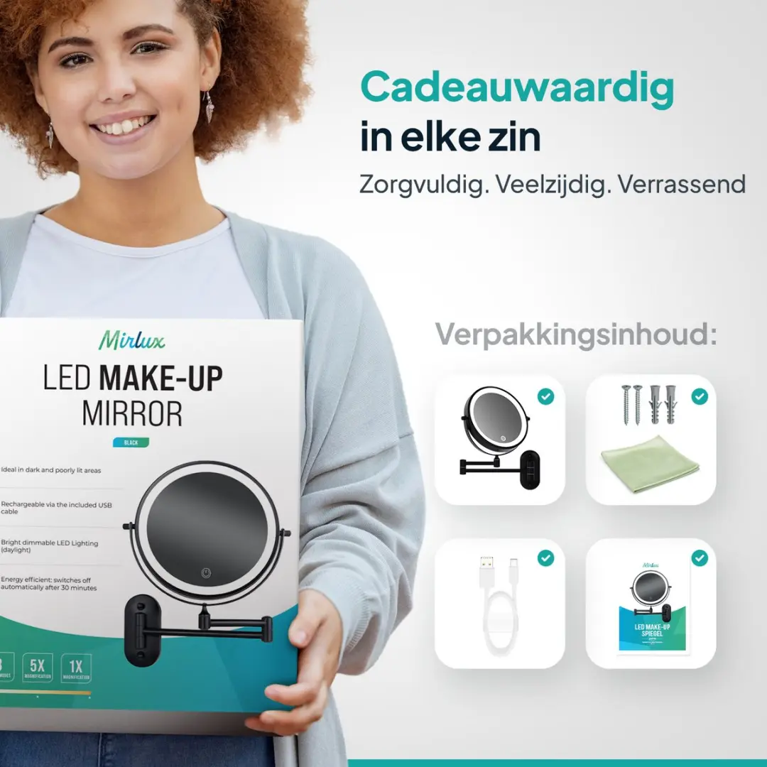 Mirlux Make-up Spiegel 5X - Oplaadbaar - Zwart - afbeelding 6 van 6