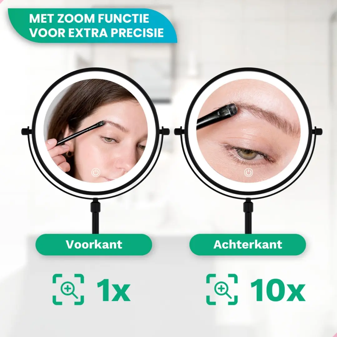 Mirlux Make-up Spiegel 10x - Hoogteverstelbaar - Oplaadbaar - Zwart
