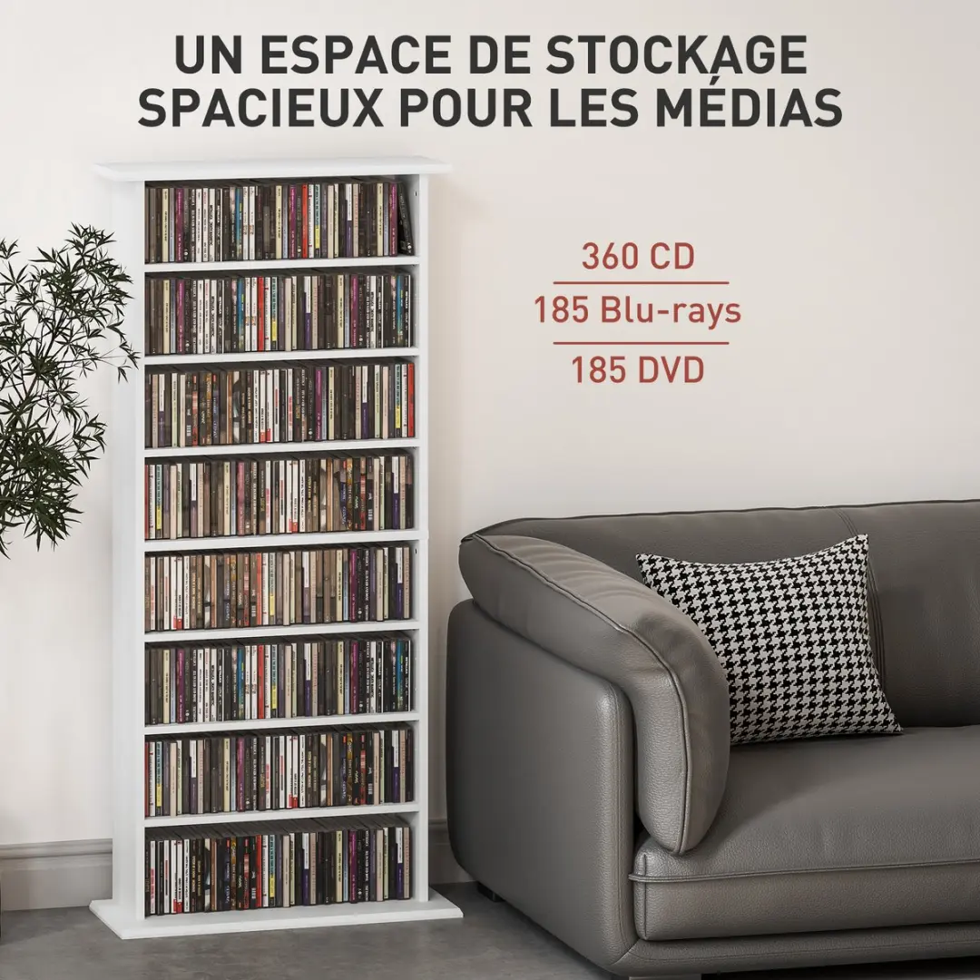 Homcom CD-opbergkast 8 Vakken - 58x24x126cm - Wit