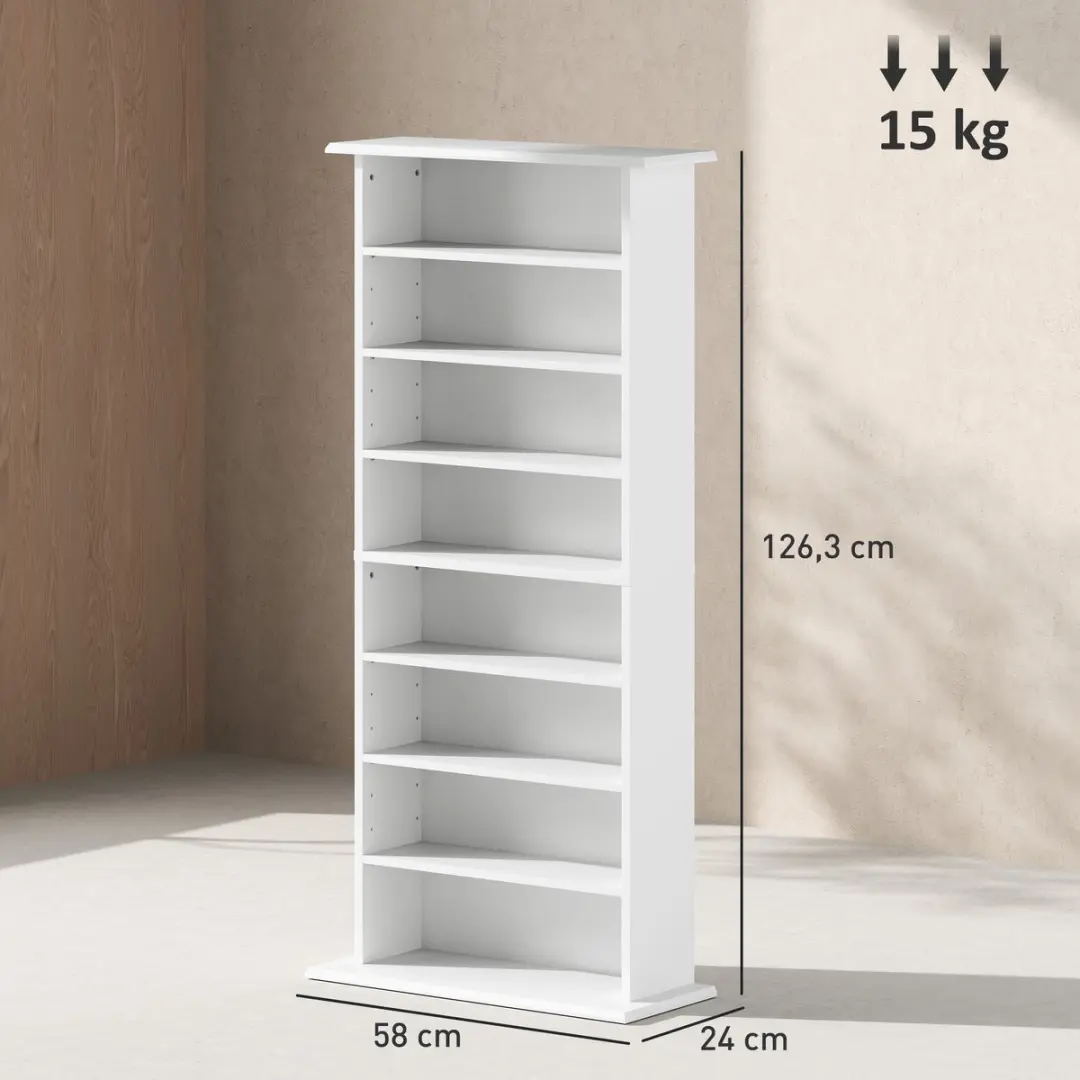 Homcom CD-opbergkast 8 Vakken - 58x24x126cm - Wit - afbeelding 6 van 6