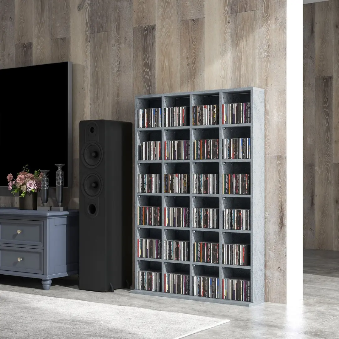 Homcom CD-opbergmeubel 89x20x130,5cm Grijs - 40 Vakken - afbeelding 6 van 6
