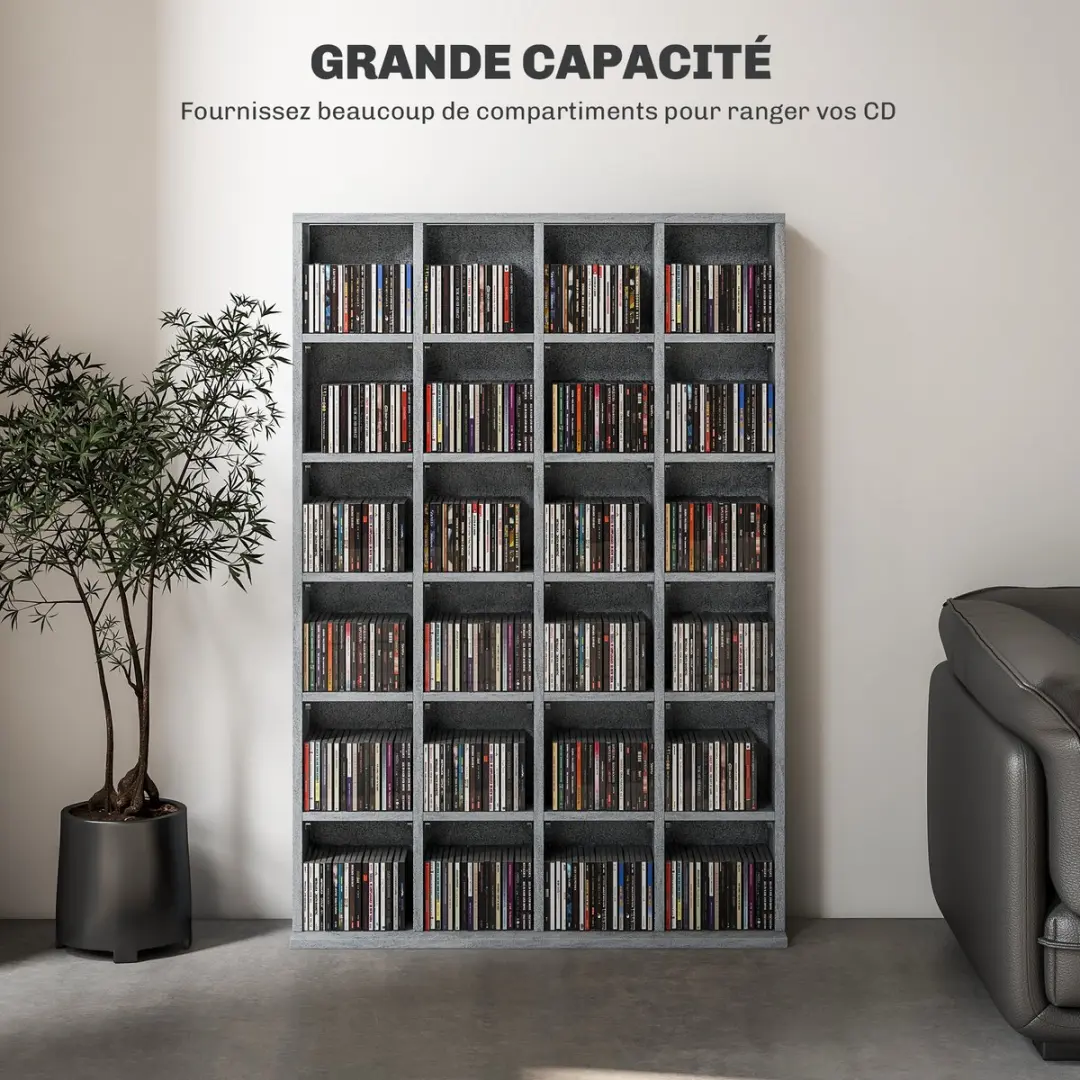 Homcom CD-opbergmeubel 89x20x130,5cm Grijs - 40 Vakken