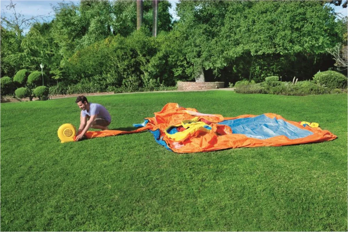 Waterpark turbo splash met klimwand en zwembad, incl airblower - 365x320x270cm