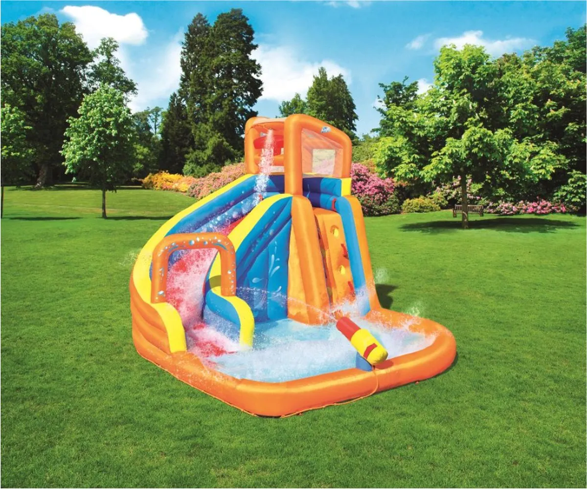 Waterpark turbo splash met klimwand en zwembad, incl airblower - 365x320x270cm
