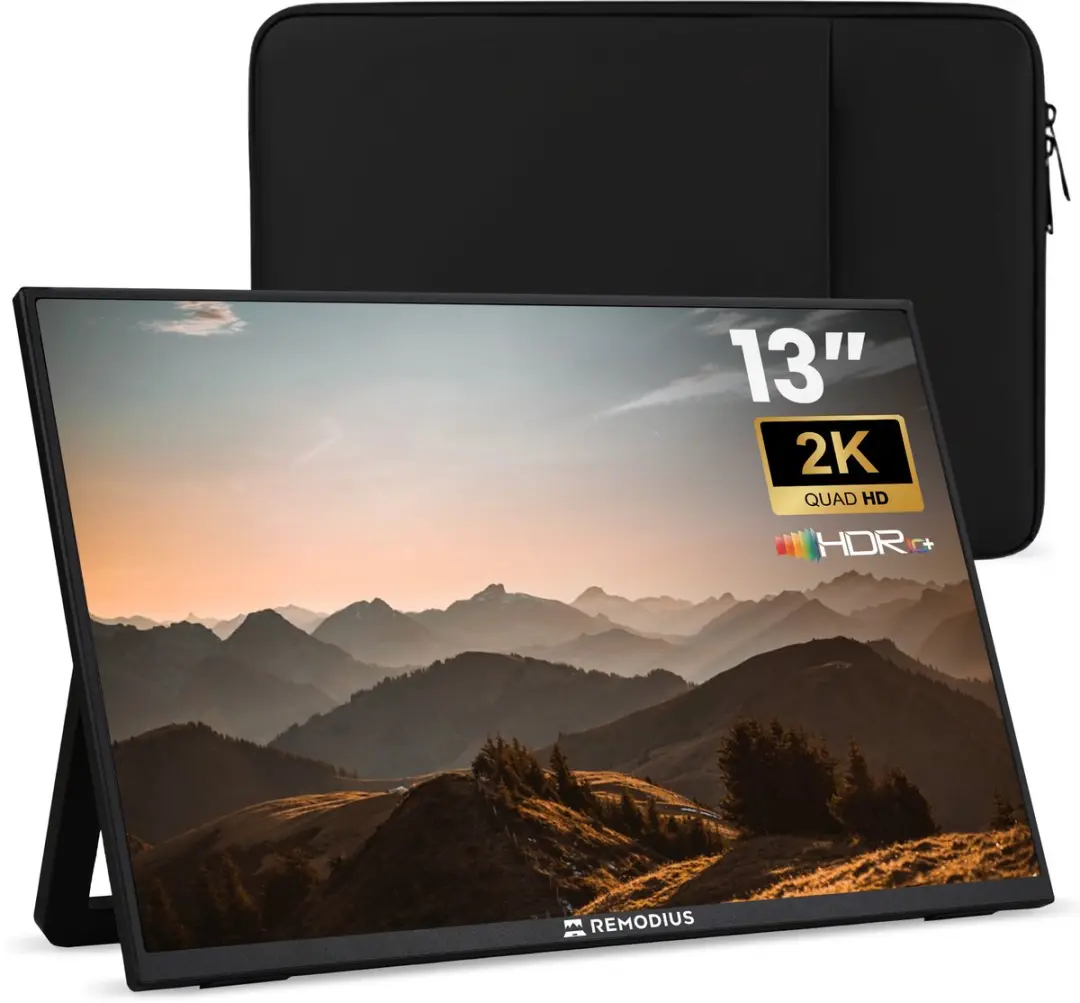 Remodius Portable Monitor 13 Inch 2K IPS - USB-C & Mini HDMI - HDR - Travel Monitor