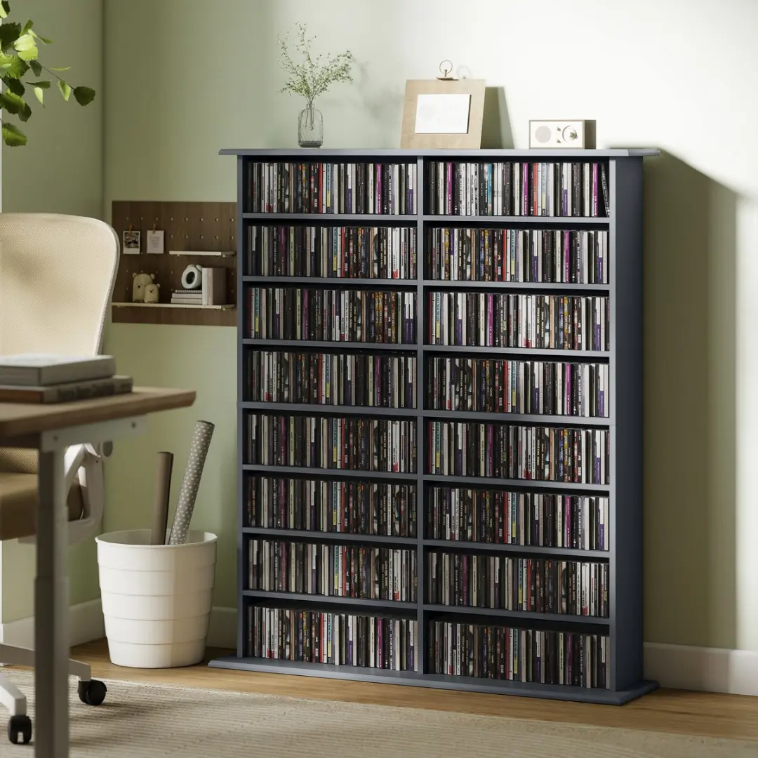 Homcom CD-opbergkast 16 Vakken - 106,5x24x126,3cm - Grijs