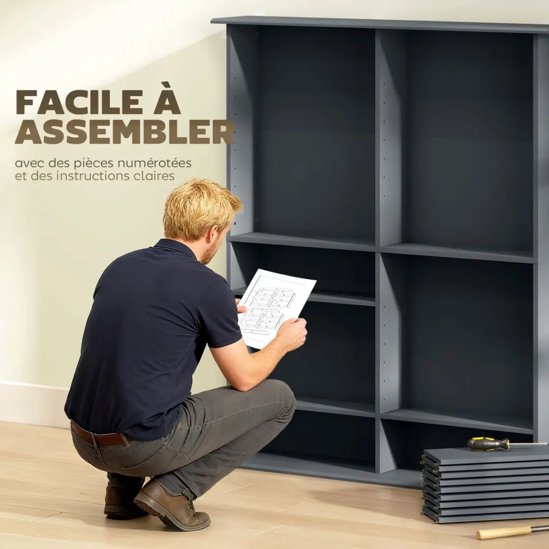 Homcom CD-opbergkast 16 Vakken - 106,5x24x126,3cm - Grijs - afbeelding 6 van 6