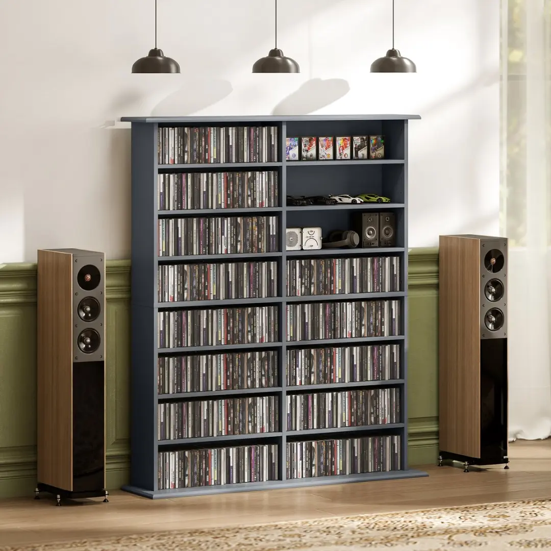 Homcom CD-opbergkast 16 Vakken - 106,5x24x126,3cm - Grijs