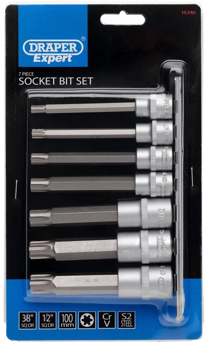 Draper Doppenrail Ribe 3/8" + 1/2" - 7-delig
