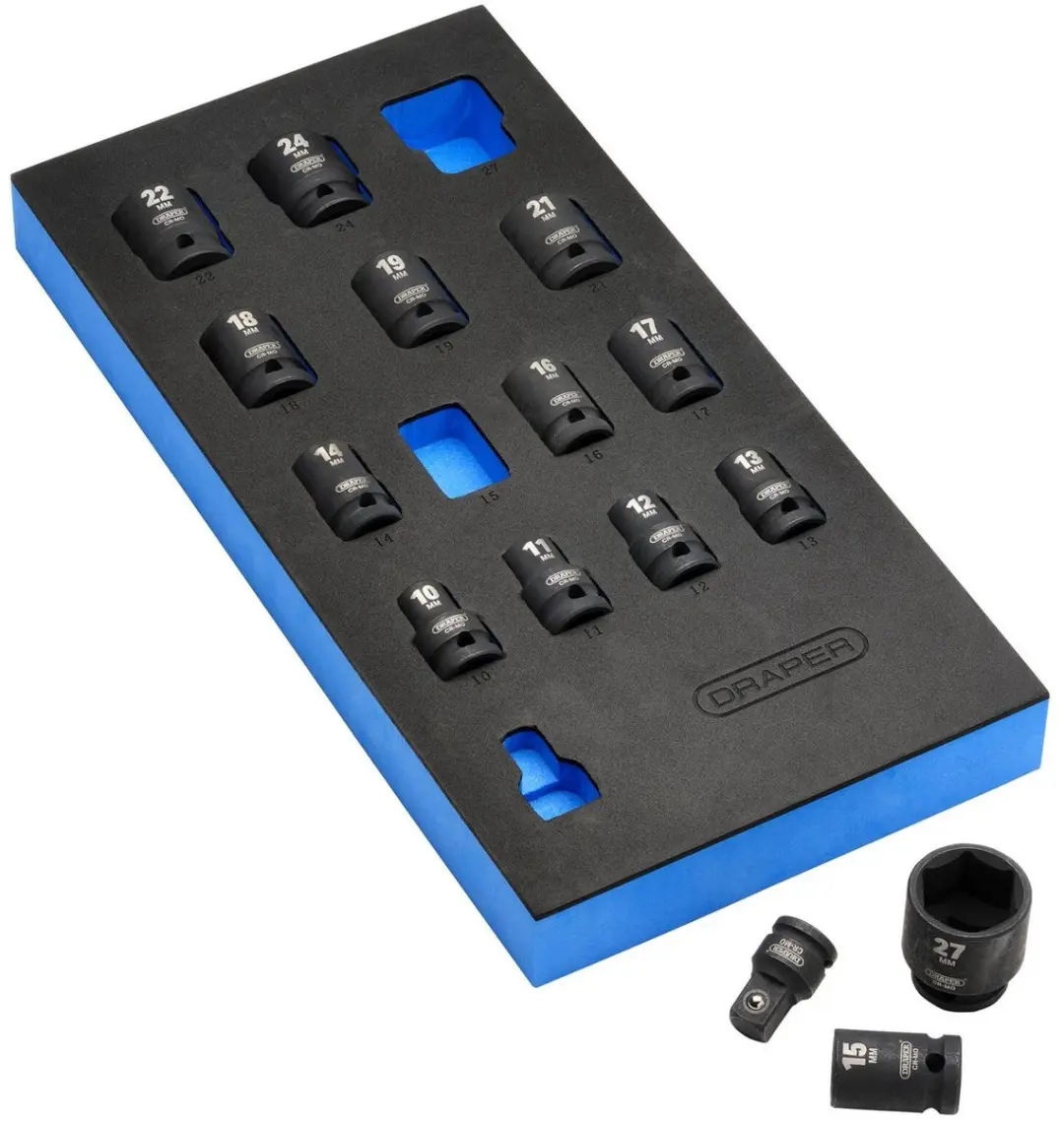 Draper 1/2" Slagdoppen Set 15-delig - Blauw