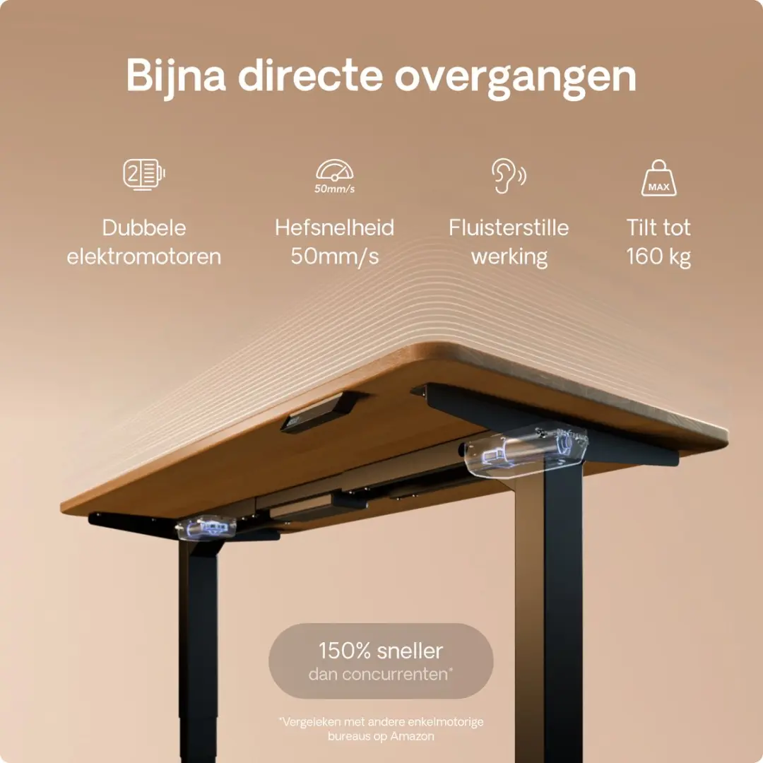Desktronic HomePro Zit-sta Bureau 140x70cm - Massief Eiken/Zwart