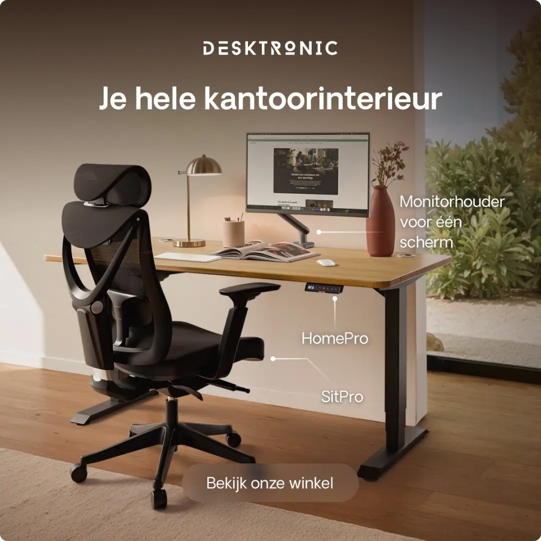 Desktronic HomePro Zit-sta Bureau 140x70cm - Massief Eiken/Zwart