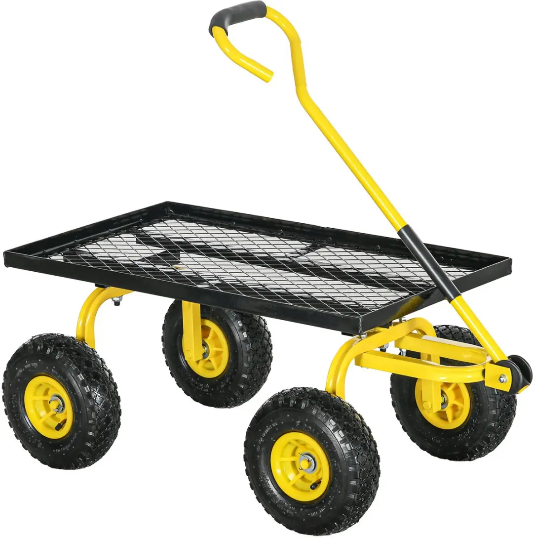 Outsunny Tuinkar Geel 94x48.5x100cm Staal