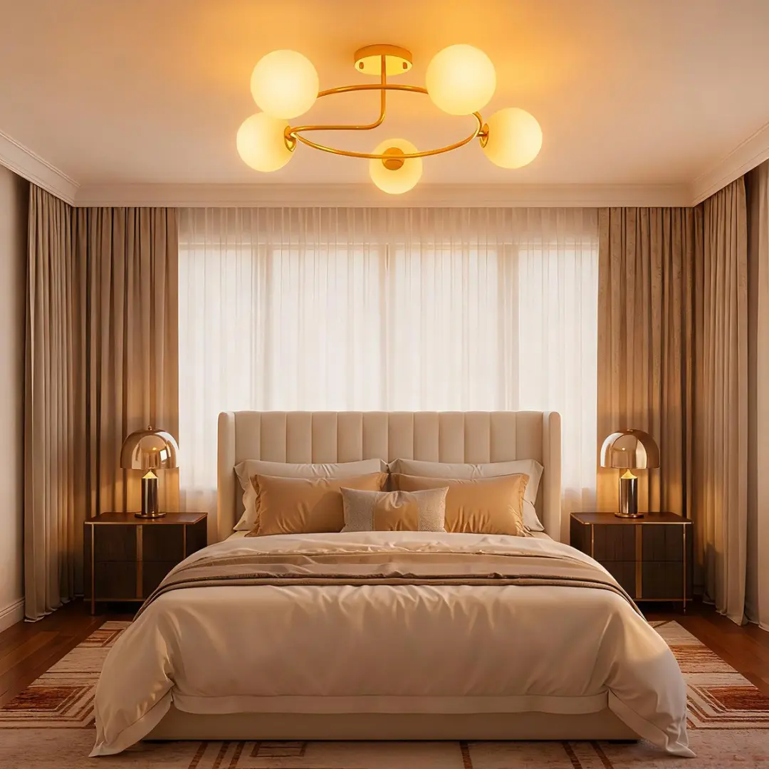 Homcom Plafondlamp 5 Lichtpunten 64x64cm - Goud - afbeelding 6 van 6