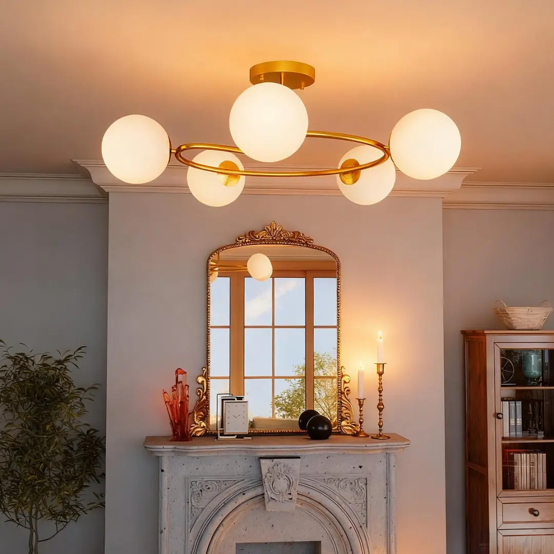 Homcom Plafondlamp 5 Lichtpunten 64x64cm - Goud
