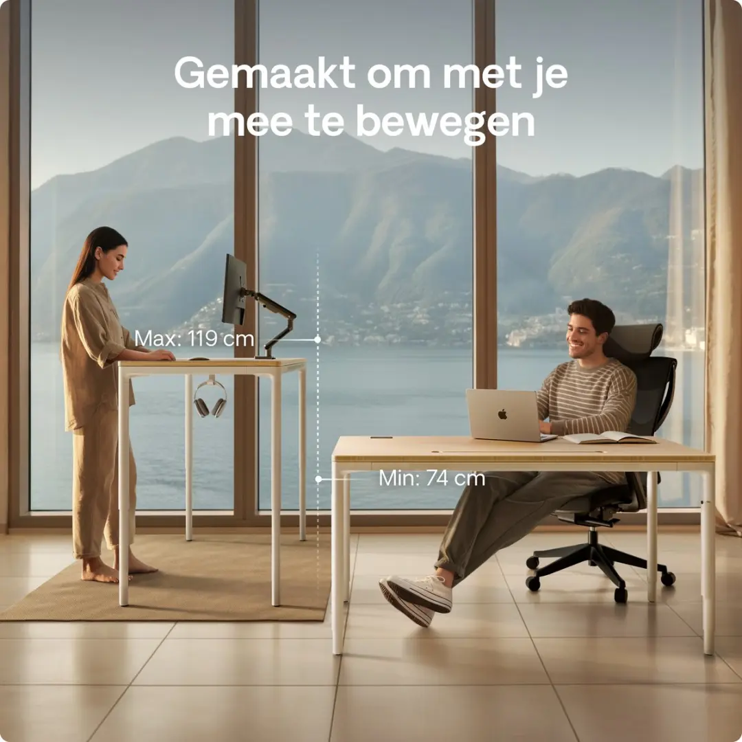 Desktronic HomeMax Zit-sta Bureau 160x80cm - Bamboe/Wit