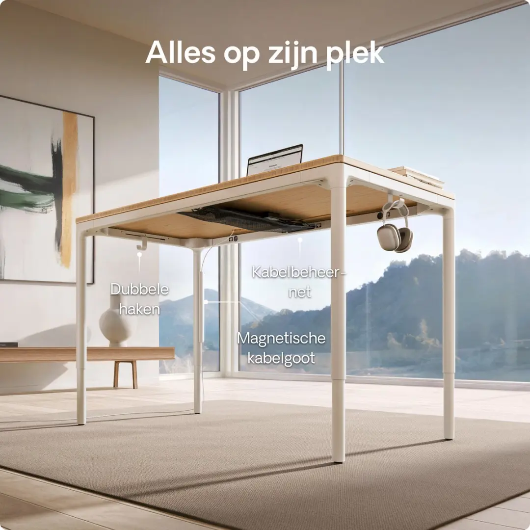 Desktronic HomeMax Zit-sta Bureau 160x80cm - Bamboe/Wit