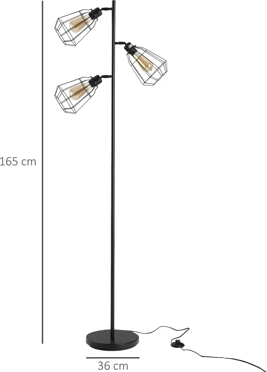 Homcom Vloerlamp 3x40W 165cm - Noir