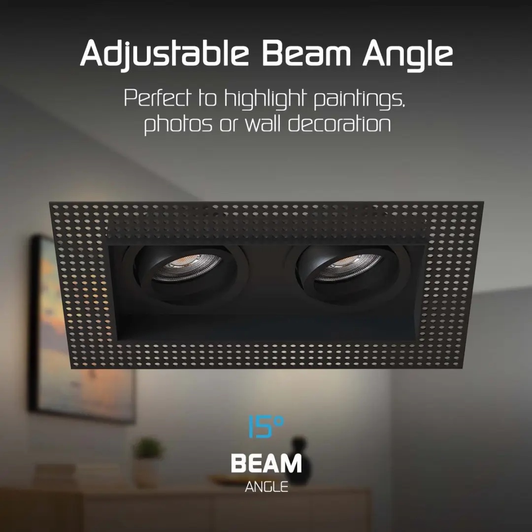 LEDVION Trimless LED Inbouwspot Dubbelarmatuur 130x130mm - 6 Stuks - Zwart - afbeelding 6 van 6