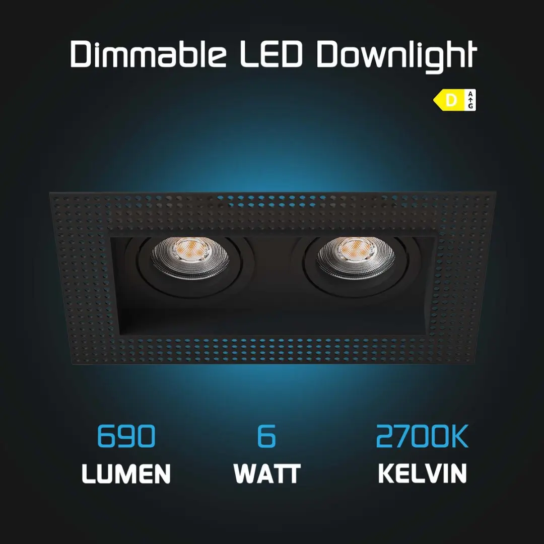 LEDVION Trimless LED Inbouwspot Dubbelarmatuur 130x130mm - 6 Stuks - Zwart