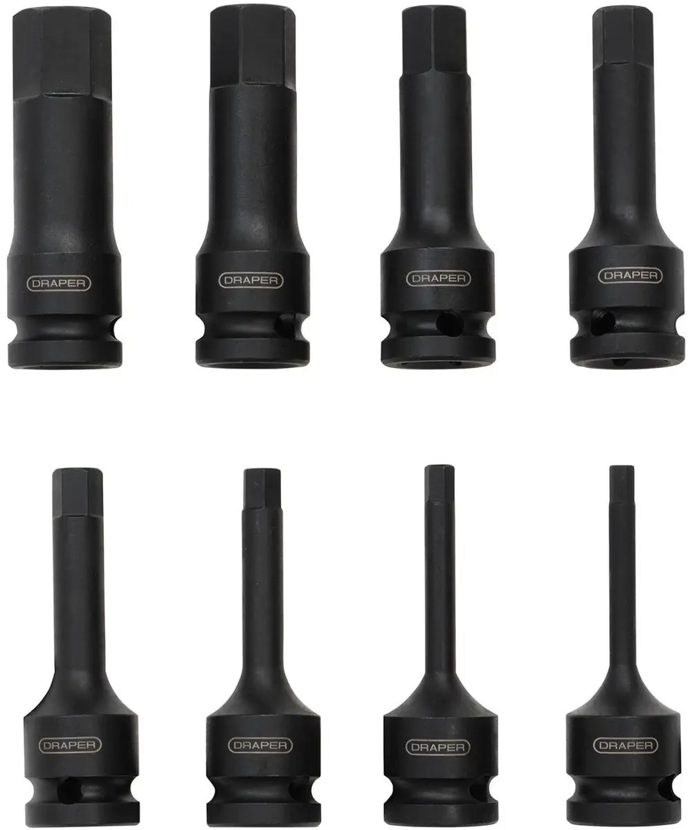 Draper 1/2" Sq. Dr. Impact Bit Set - 8 Stuks