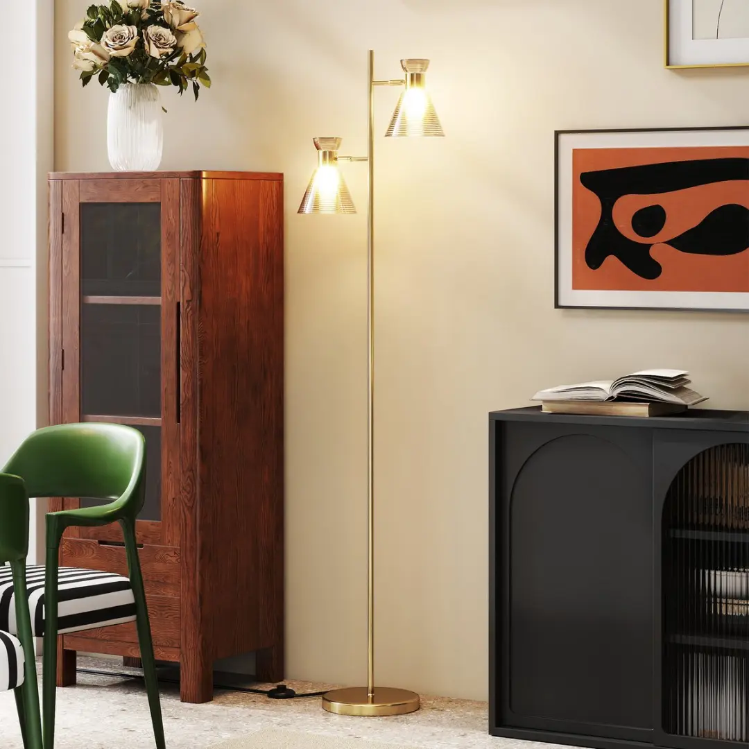 Homcom Vloerlamp Metaal 42x25x165cm - Goud - afbeelding 6 van 6
