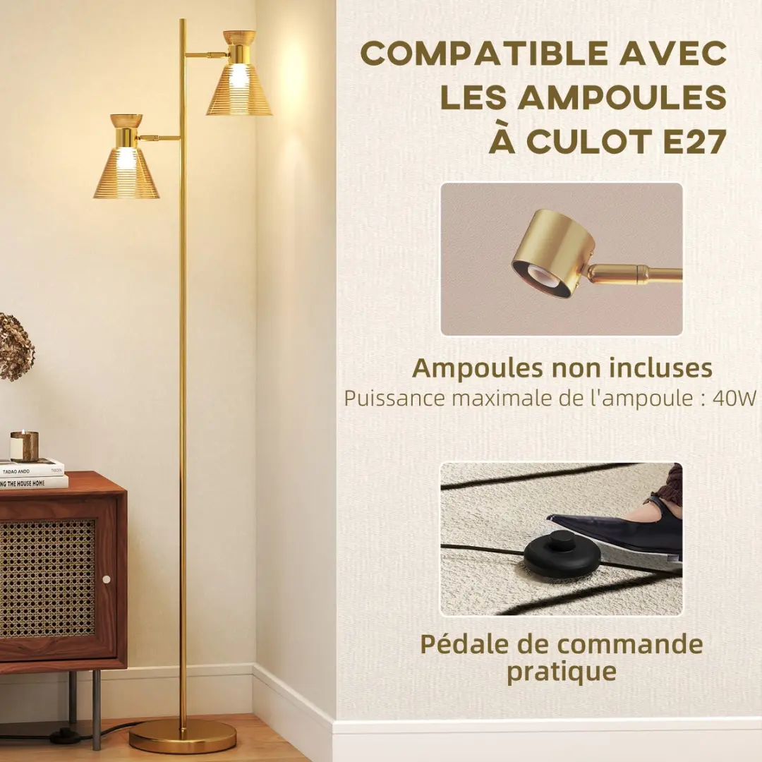 Homcom Vloerlamp Metaal 42x25x165cm - Goud