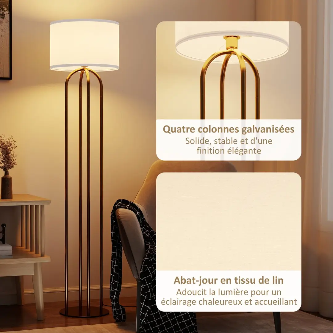 Homcom Staande Lamp Metaal 161cm - Goud