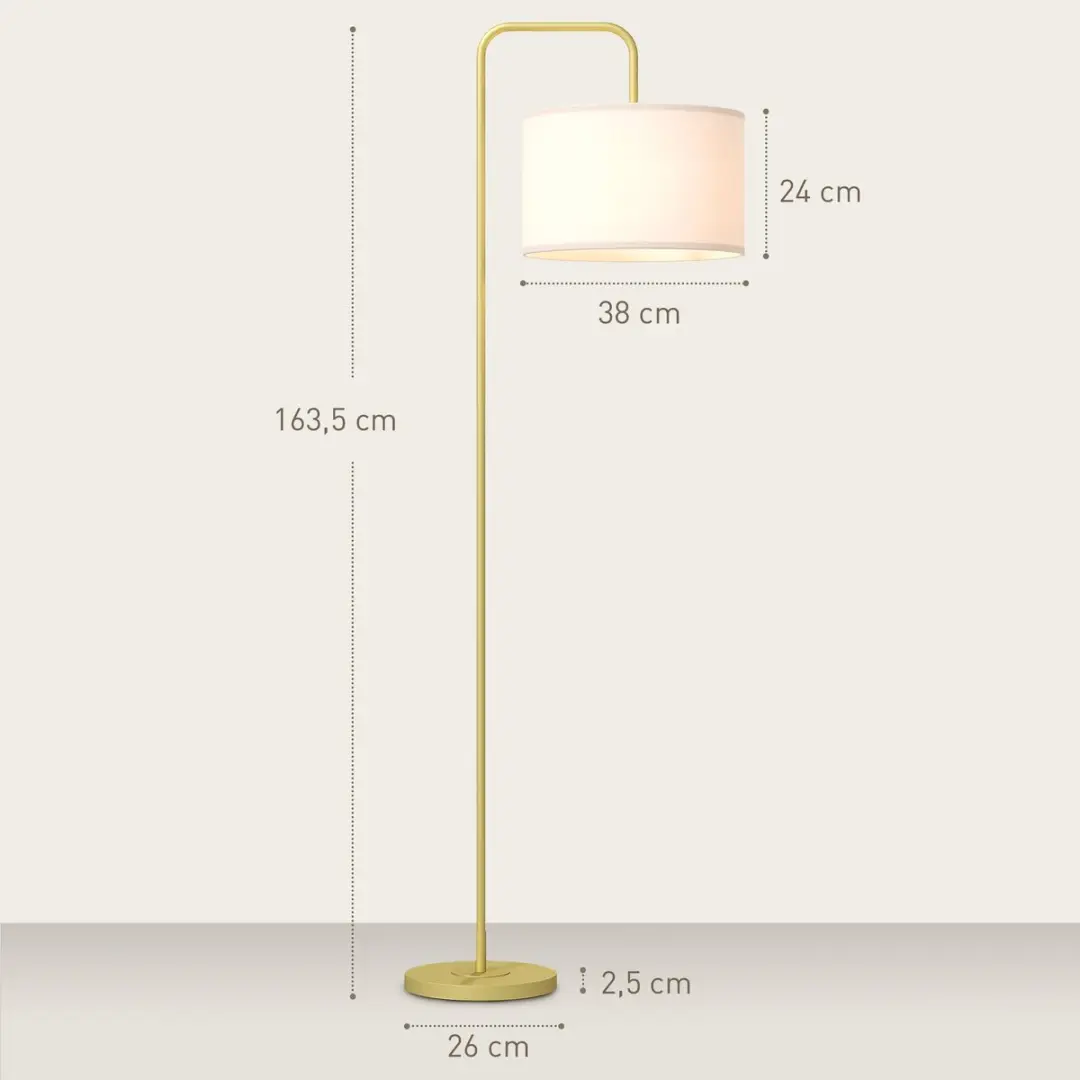 Homcom Vloerlamp Staal 163,5cm - Goud/Wit