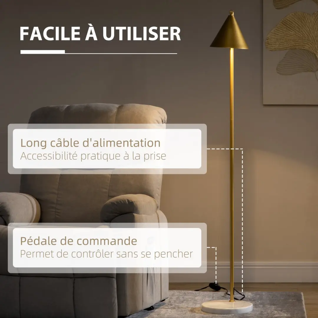 Homcom Staande Lamp 40W - 153cm - Goud