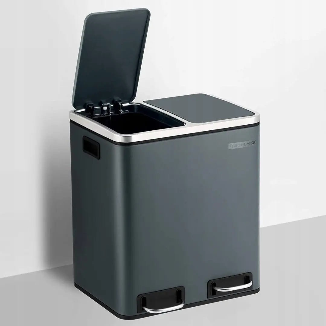 Songmics Keukenafvalbak 2x15L Pedaal Grijs